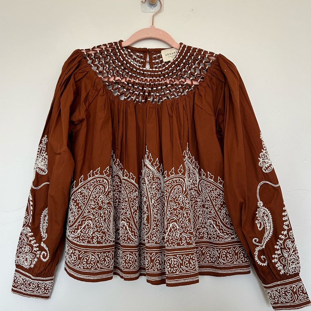 Sezane Sunday Embroidered Blouse NWOT Size S